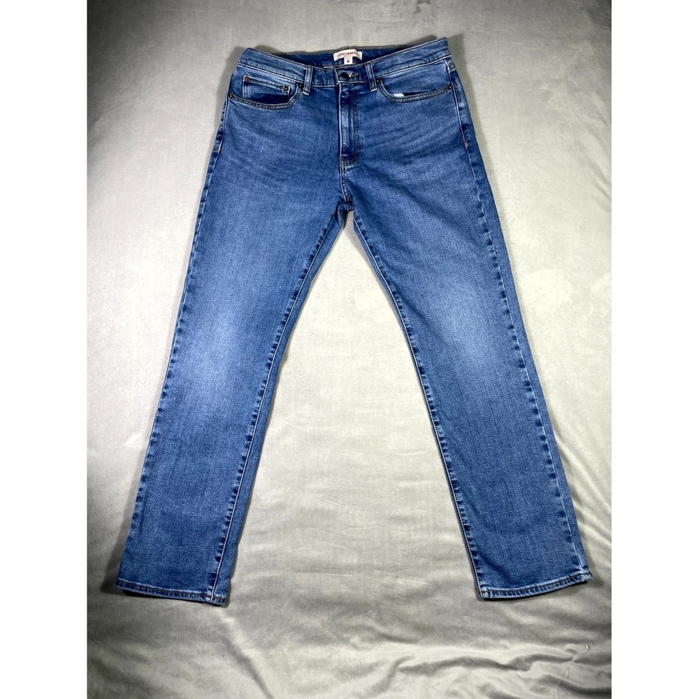 Lucky Brand Jeans Mens 34x32 Blue Denim Whiskers Detail Medium Wash Straight Leg